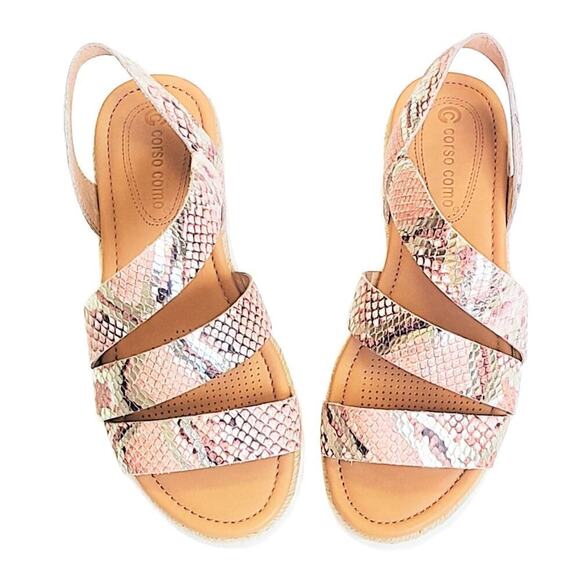New! Corso Como Women's Snakeskin Embossed Leather Espadrille Sandals - Picture 1 of 7